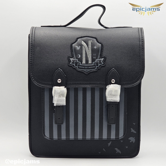 Wednesday The Addams Family Nevermore Academy Black Halloween Mini Backpack Bag - Picture 1 of 6